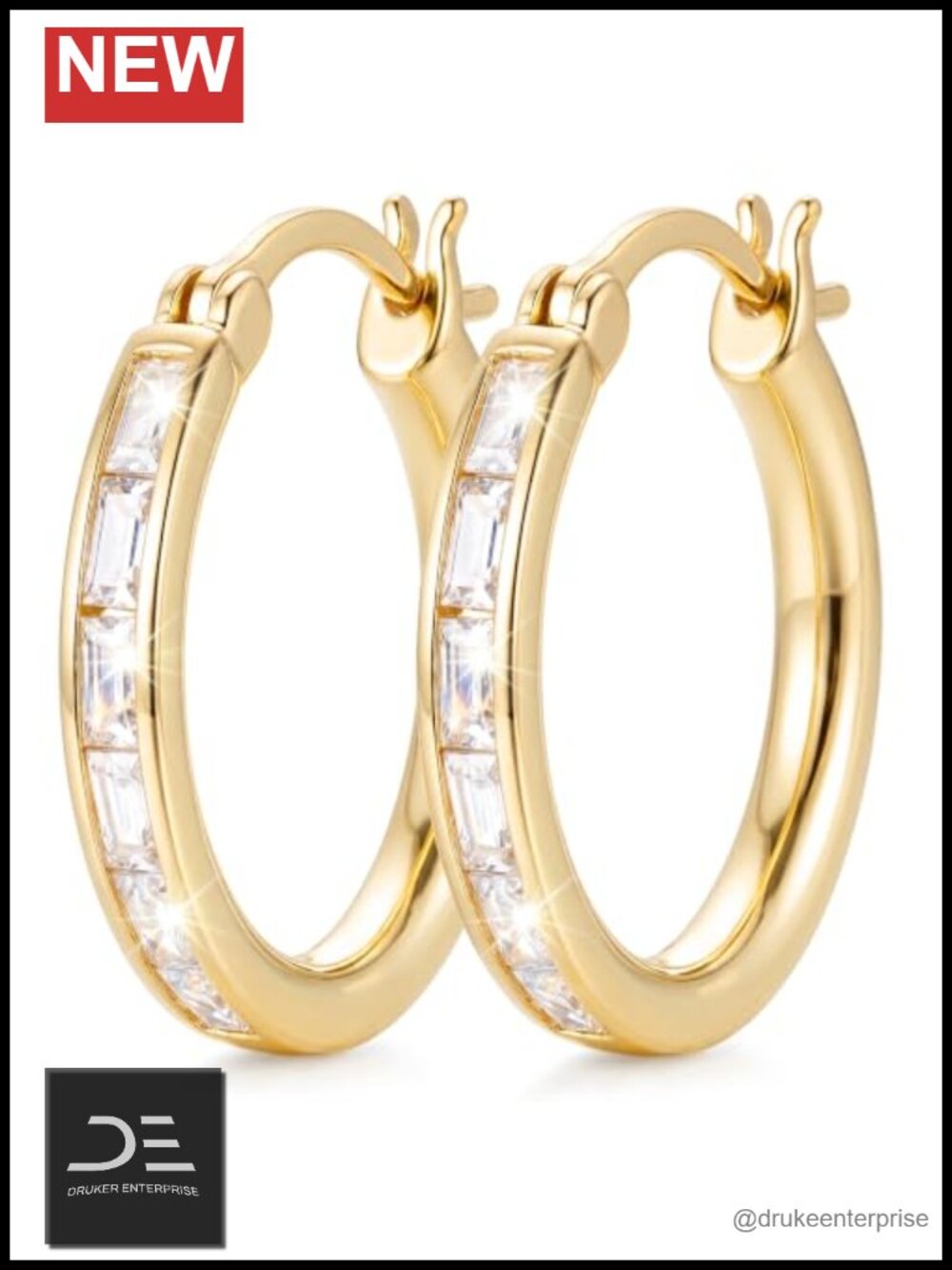 14K Gold Huggie Hoop Earrings with CZ Stones Hypoallergenic Lightweight